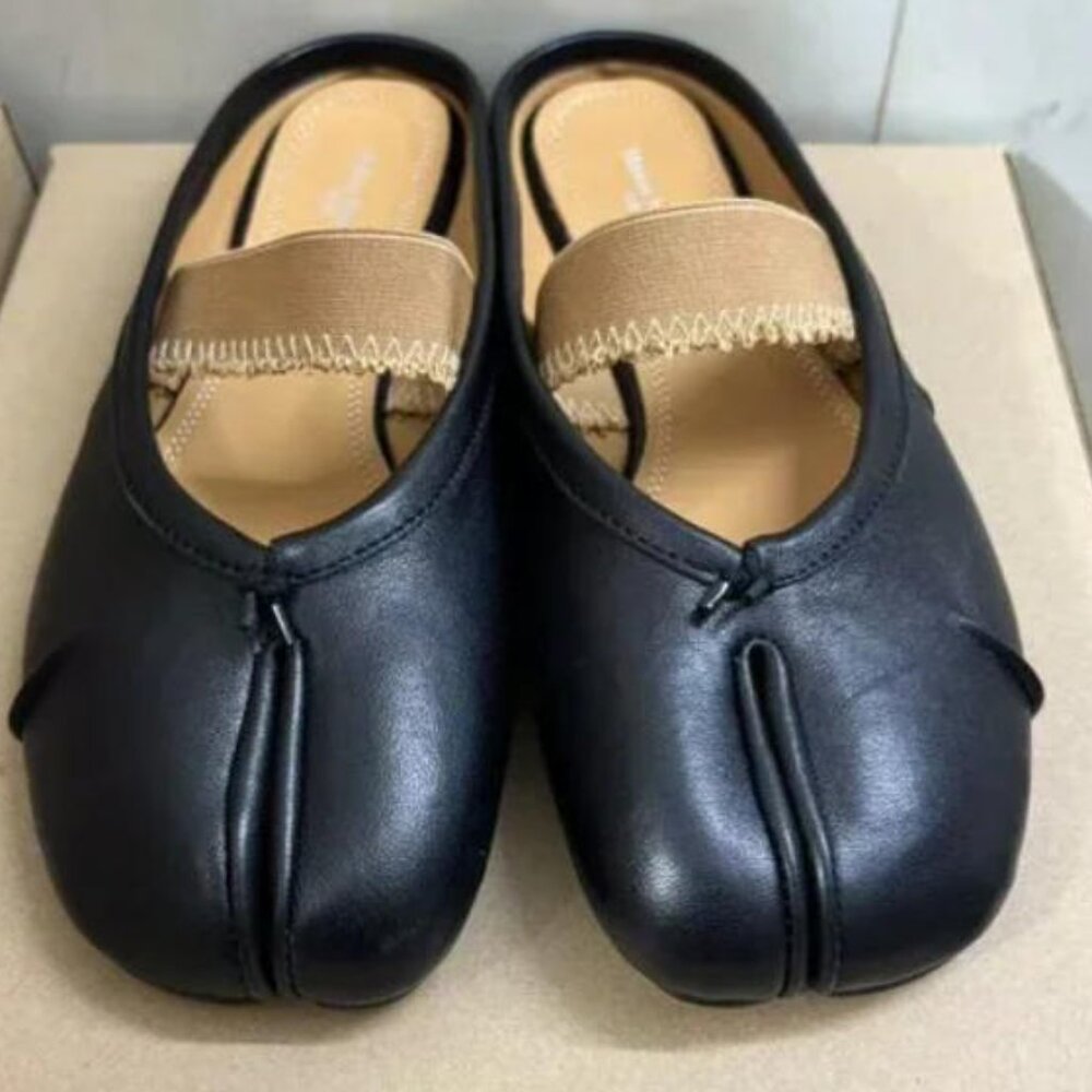 Maison Margiela Tabi Ballet Flats Black Size 39 US 9 w/ Elastic Band Japan